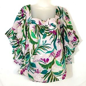Terra & Sky | Floral Print Peasant Top